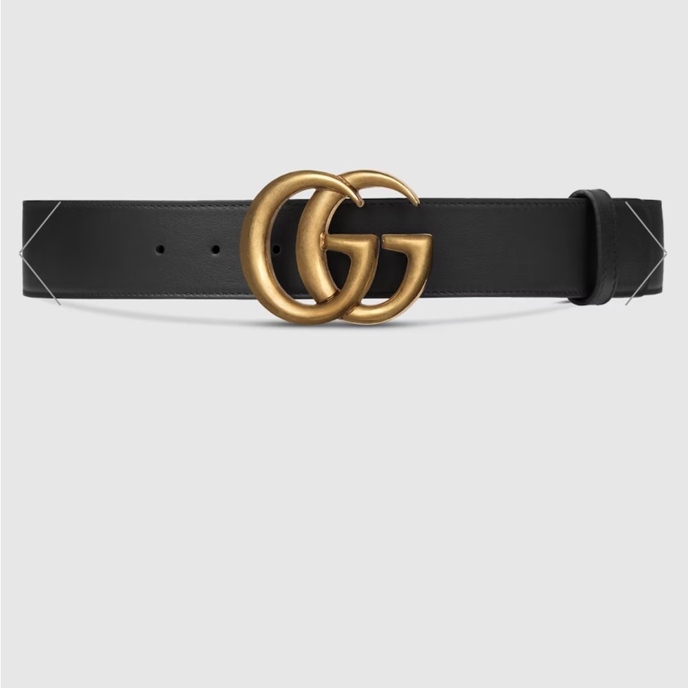 Gucci GG Marmont Leather Belt in Smooth Black Leather w/ Dustbag